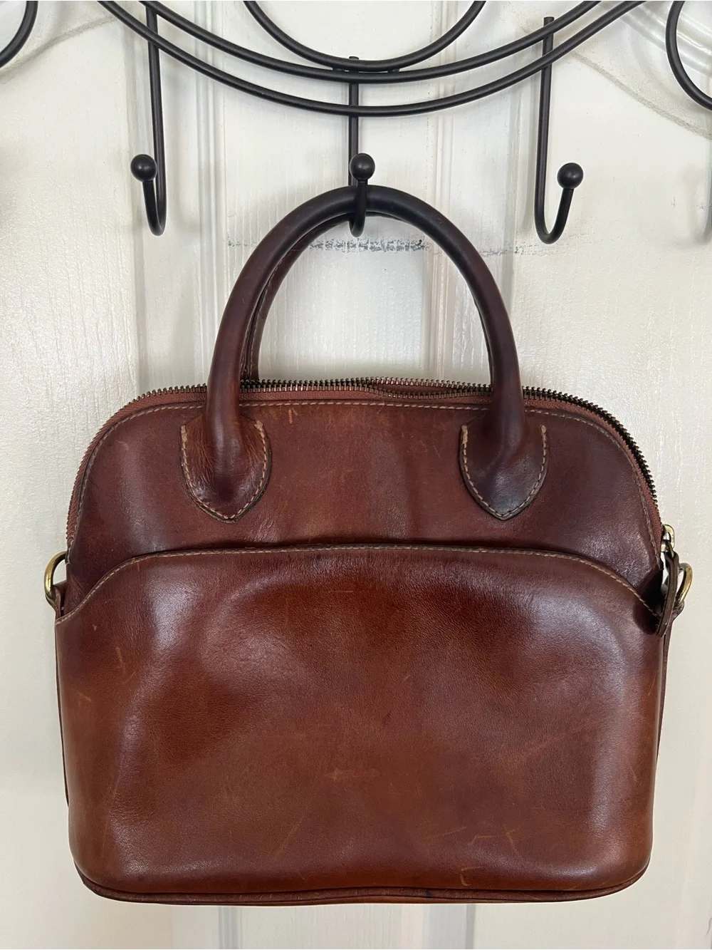 G.H. Bass & Co. Genuine Leather Brown Satchel Dome Handbag Purse